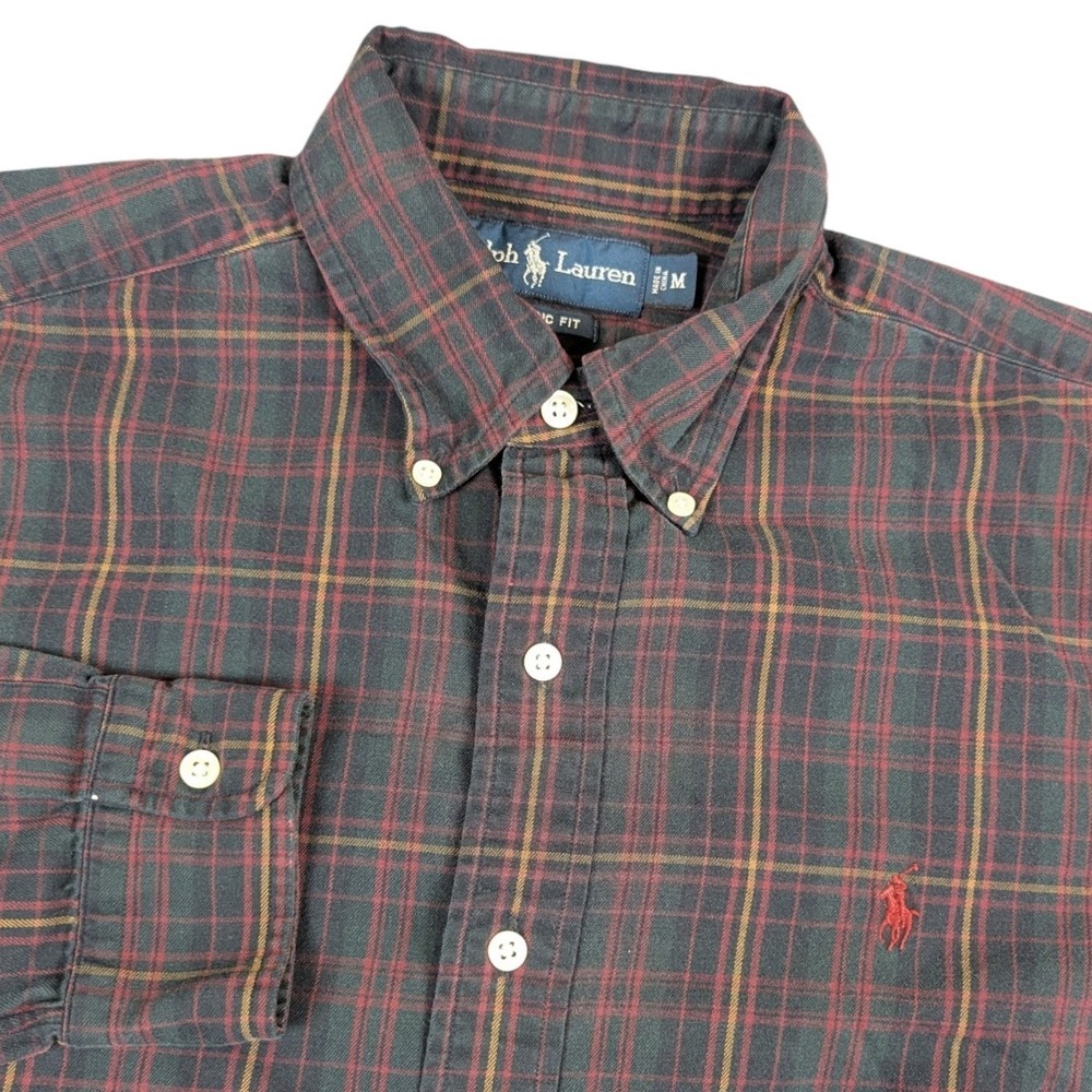 Ralph Lauren Mens Plaid Button Down Shirt Classic Fit Red Navy Cotton Medium
